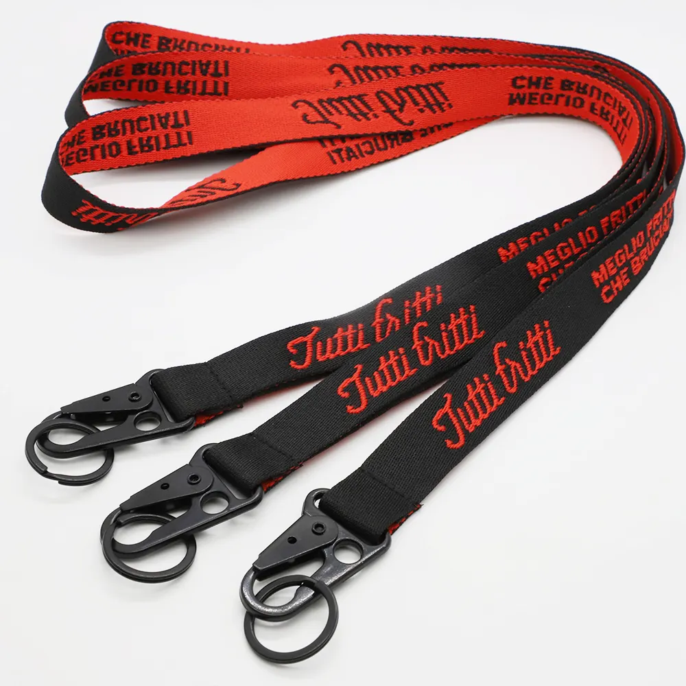 Double sided colored embroidery lanyard with eagle beak hook and keyring for Gift Promotional Products