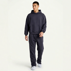 Conjunto Deportivo de Sudadera con Capucha para Hombre, de Poliéster/Algodón, Ecológico, Transpirable, Corte Regular, Color Gris Oscuro Sólido, Estilo Vintage, Informal, para Invierno - Product Image 1