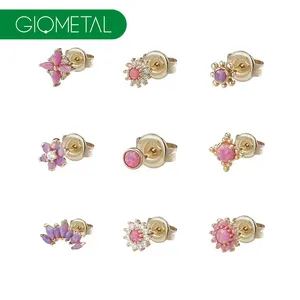 Giometal 14kt 솔리드 골드 CZ 오팔 귀걸이 소녀 여성을위한 나비 다시 골드 귀걸이 스터드 고급 보석 도매 공장