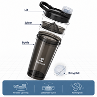 Bouteille shaker à protéines en PP de 500 ml et 700 ml avec boule mélangeuse, gobelet shaker en plastique, bouteille d'eau pour la gym, le sport, l'entraînement, la remise en forme, logo personnalisé