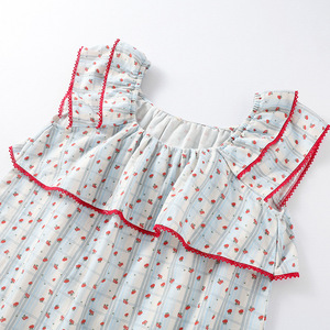 Vêtements de nuit pour femmes Chemise de nuit en <span class=keywords><strong>gaze</strong></span> <span class=keywords><strong>double</strong></span> couche avec col dos nu Style rustique et mancherons Adorable ensemble de vêtements de détente - Product Image 4