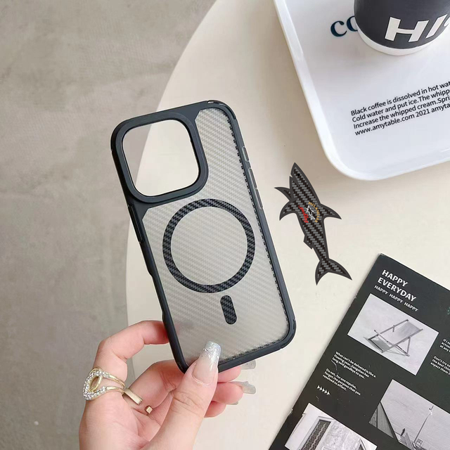 Carbon Fiber Magnetic Phone Cover Case for iPhone XS XR 11 12 13 14 15 16 Pro Max PC Material Free Sticker Included