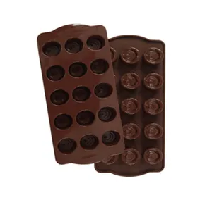 Food quality wholesale top seller kitchen 15 round models brown hollow baking silicone chocolate molds