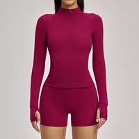 Nouvelle Veste de Yoga Femme 2026 Tendance à Manches Longues avec Fermeture Éclair et Poches, Coupe Ajustée, en Spandex/Nylon, Séchage Rapide, Respirante, pour le Sport et le Fitness