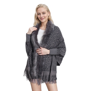 Abrigo de Piel Sintética con Borlas de Leopardo para Mujer, Chaqueta Casual con Mangas Murciélago y Cuello de Piel Artificial, Capa para Invierno y Otoño - Product Image 1