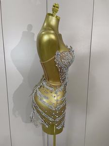 <span class=keywords><strong>Robe</strong></span> mini transparente sexy sans bretelles Shining Diamond pour femmes, soirée, anniversaire, boîte de nuit, danseuse, performance, costume de scène - Product Image 3
