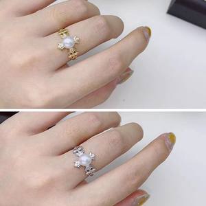 Base para Joyería de Plata DIY 10676 con Anillo de Plata S925 y Cuentas Redondas de 6-7mm Adornadas con Perlas, Base Vacía - Product Image 2