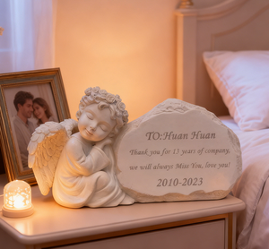 Pietra Commemorativa per <span class=keywords><strong>Angeli</strong></span> <span class=keywords><strong>con</strong></span> Corona Floreale e Ali, Lapide in Resina Bianca, Decorazione da Giardino per Commemorazione di Animali Domestici <span class=keywords><strong>con</strong></span> Stampa Laser - Product Image 4