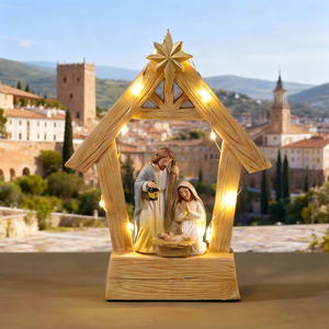 Crèche en résine peinte à la main, moderne, simple et écologique, avec un Jésus-Enfant lumineux pour la décoration de Noël à la maison - Product Image 5