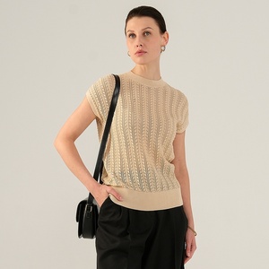 Top de punto de algodón trenzado con diseño de hoja hueca y pétalos sueltos, estilo <span class=keywords><strong>boutique</strong></span> <span class=keywords><strong>BC</strong></span>, sin mangas, cuello vintage, para mujer, verano 2025 - Product Image 1