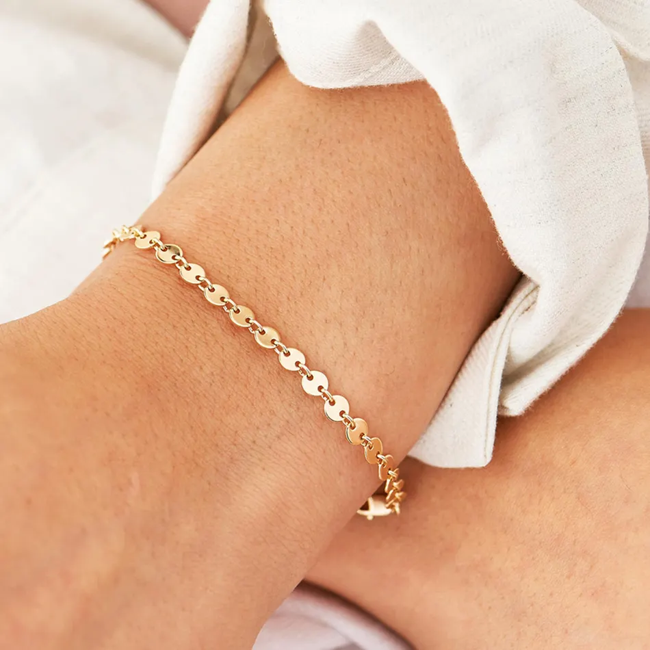 New Arrival Women's Stainless Steel Wafer Shiny Sequins Discs Bracelet Fashionable Bangles