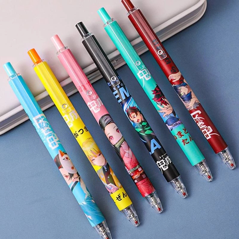 Гелевая ручка-Рассекатель демонов Kimetsu No Yaiba, симпатичная гелевая ручка с черными чернилами аниме 0,5 мм, гелевая ручка с прессом, новинка, шариковая ручка, канцелярские принадлежности, подарок