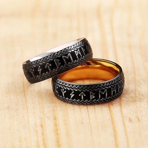 Bague en acier titane Yueli Vintage Rune pour homme, bijoux nordiques vieillis - Product Image 3