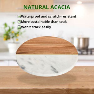 Merveilleuse planche de service en marbre blanc-Plateau de service en bambou pour planches de charcuterie - Product Image 2