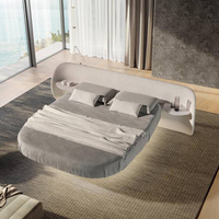 Cadre de lit king-size rond flottant au design moderne avec éclairage LED intégré, lit nuage de luxe avec rembourrage en tissu et structure métallique