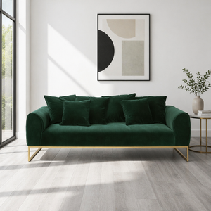 Canapé trois places en velours vert foncé, style luxe léger, pour petite famille, inspiré de l'Europe du Nord - Product Image 1
