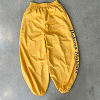 Produsen Pakaian Ouna, Celana Jogger Vintage Custom dengan Tali Serut, Cetak Huruf Vertikal di Samping, Streetwear, Celana Sweatpants Longgar dengan Manset