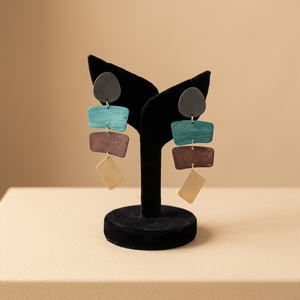 Pendientes Multicolor de Latón con Patina Geométrica, Baño de Plata Negra, Pintados a Mano, Joyería de Esmalte Antigua y de Moda - Product Image 4