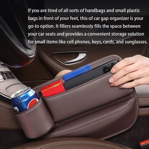 Organisateur de siège de voiture en cuir réglable avec porte-gobelet et compartiment pour téléphones - Product Image 2