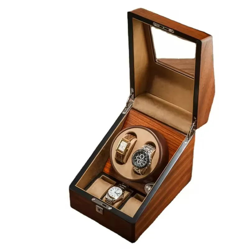 3+2 Slot Luxury Watch Winder Brown Custom Logo Wood Watch Motor Shaker High Quality Winder Watches Box