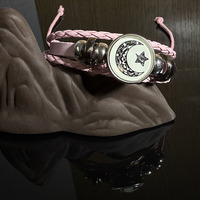 Bracelet tressé multi-couches rétro fait main en alliage de pierre naturelle, motif soleil et lune, lumineux, pour homme et femme, vente en gros