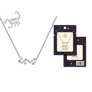 Collier Carte des Étoiles du Zodiaque Scorpion Modèle Cotigo 13383 en Or 14K Plaqué Rhodium avec Strass et Chaîne Bambou Blanche/Dorée - Product Image 1
