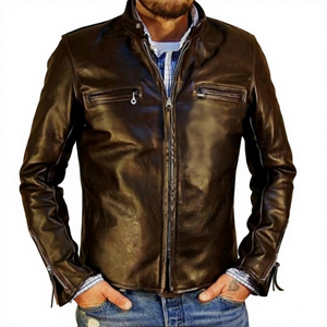 BS International Blouson Racer Unisexe en Cuir de Mouton et Toile, Tendance et Très Vendu, Écologique, Durable, Qualité Supérieure, Fermeture Avant - Product Image 1