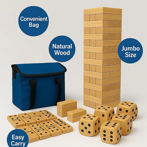 Ensemble de jeu de plein air de taille personnalisée pour la famille comprenant 45 blocs de tour de culbutage en bois 28 jeux de dominos 6 dés géants - Product Image 2