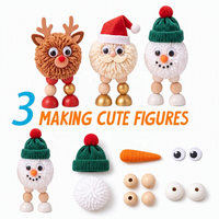 Kit Kerajinan DIY Boneka Pom Pom Natal untuk Anak dengan Latar Belakang 3D & 3 Figur Boneka untuk Dekorasi Meja Buatan Tangan Hadiah Natal Anak-anak.
