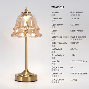 Lámpara Nocturna LED de Cristal, Luz Blanca Cálida, Botón Manual, Recargable por USB, Minimalista, 2700K, Ra90, 25000 Horas, Diseño de Tulipán, para Uso Doméstico - Product Image 4
