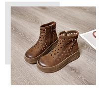 Bottes Martin décontractées pour femmes en cuir de vachette, style rétro, à plateforme, ajourées, à semelle souple, polyvalentes, mi-mollet