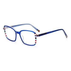 New Design Colorful Stripe Spectacles Frame Acetate Eyeglasses Frame Optical Eyewear Lightweight Striped Customize Logo
