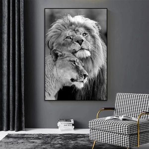 Tableau Toile Lion Noir Et Blanc - Poster Animalier Moderne - Sans Cadre, Non Tendu - NEUF