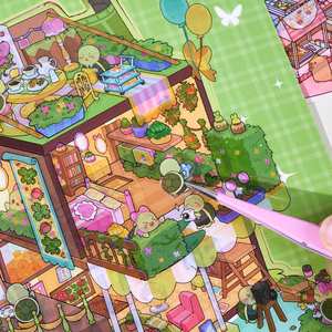 Livre d'autocollants de paysages miniatures 20 feuilles/paquet, ville merveilleuse 4.0, maisons 3D visuelles pop-up, livre d'activités calmes pour enfants - Product Image 3