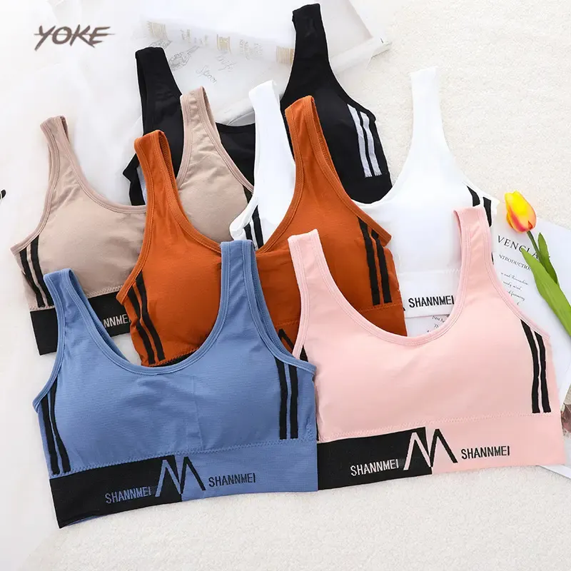 Joch Großhandel umweltfreundlich Sport Yoga nahtlose Sportweste tiefe U-Yoga-Schlinge buchstabe weich gepolstert girly Rohr-Top-BH