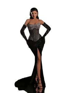 Tenue d'anniversaire robes en gros pour femmes strass robe de bal 2024 gland robes noires femmes dame élégante pour l'obtention du diplôme