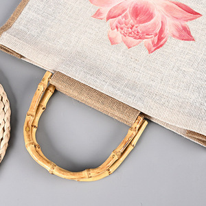 Bolsa de yute ecológica, asa de bambú, lona bordada personalizada de alta calidad, de PC Material, bolsa de compras de Color Natural, uso diario - Product Image 4