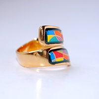 Nouvel ensemble de bijoux cloisonné motif Enjoy Life, bracelets en émail, bracelet jonc plaqué or, boucles d'oreilles et bague pour femme, classique pour les fiançailles