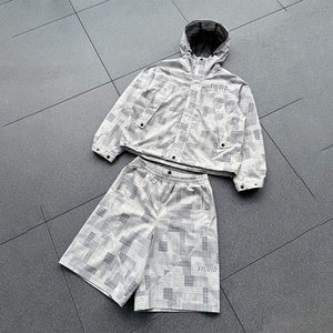 Custom Nylon Plaid Design Jogging Suit Two Piece Windbreaker Tracksuit Zipper <b>Pullover</b> Nylon <b>Jackets</b> and Windbreaker Short Set - Product Image 1