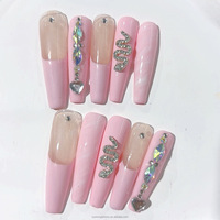 Ongles artificiels en acrylique de haute qualité, faits à la main, longs, style français, couvrants, roses, à presser