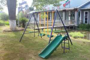 Set ayunan gergaji logam untuk anak-anak, kursi ayun bingkai logam untuk tempat bermain dengan luncuran - Product Image 3