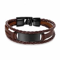 Bracelet unisexe en cuir tressé multicouche personnalisé style punk avec barre vierge en acier inoxydable gravable pour logo personnalisé