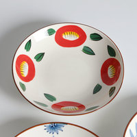 Vintage handgeschilderde keramische serveerschaal met meerdere bloemenmotieven, geschikt voor salade, pasta, Izakaya, B&B, bruiloft, feest, groothandel