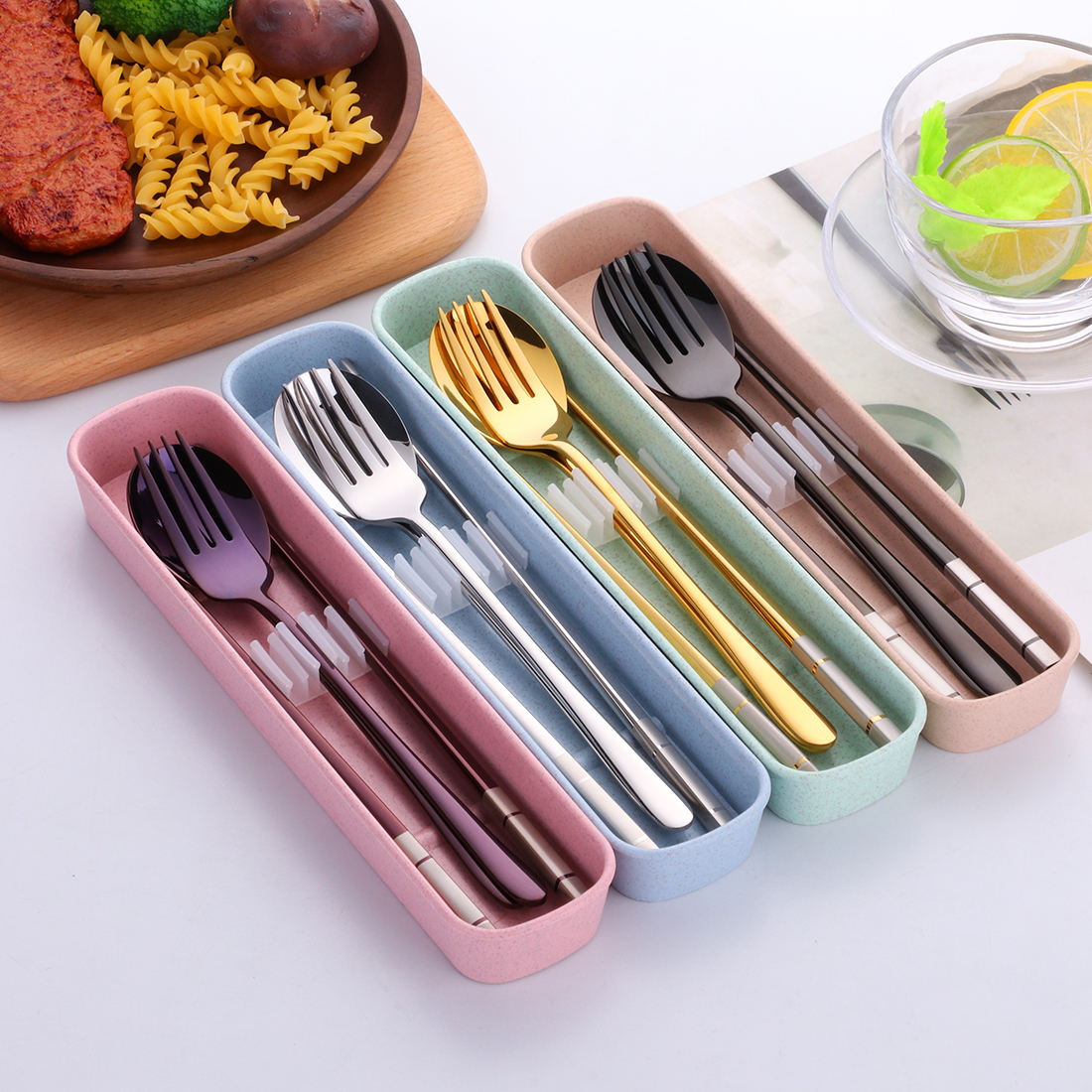 ODM/OEM Top Seller 2021 Travel Tableware chopsticks Spoon Fork Camping Reusable Portable Cutlery Set Whit Box