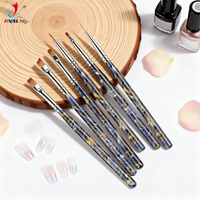 Nuevo Set Profesional de 10 Pinceles para Uñas con Mango Acrílico con Textura de Mármol Azul para Pintura en Gel UV y Arte de Líneas