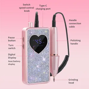 Perceuse à ongles électrique professionnelle 45000 tr/min, rechargeable, portable, lime à ongles silencieuse avec écran LED, machine à vernis gel - Product Image 6