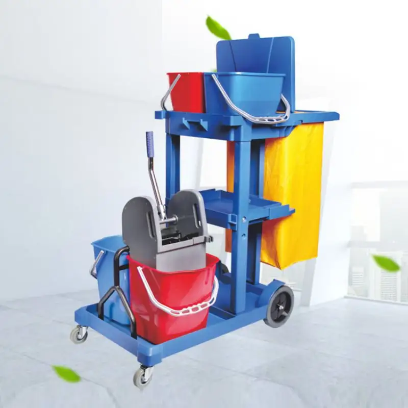 Commercial hotel housekeeping supplies plastic cleaning trolley janitor cart janitorial trolley