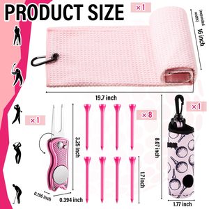 ชุดอุปกรณ์กอล์ฟแบบกำหนดเอง กระเป๋าใส่ลูกกอล์ฟพร้อมตะขอ ผ้าเช็ดตัว ทีตีกอล์ฟ ที่ทำเครื่องหมายลูกกอล์ฟแม่เหล็ก ที่ซ่อมพื้นสนามกอล์ฟ แปรงทำความสะอาด สำหรับผู้หญิง ผู้ชาย ของขวัญ - Product Image 2