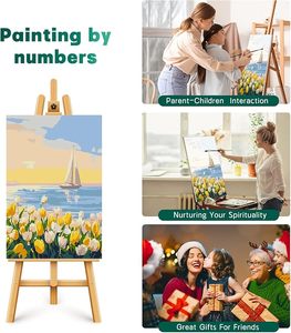 Kit di Pittura Acrilica Fai-da-Te Songwoo, Cielo Tramonto Morbido, <span class=keywords><strong>Tulipani</strong></span> Pastello, Paesaggio Marino, Dipingere <span class=keywords><strong>con</strong></span> i Numeri - Product Image 4