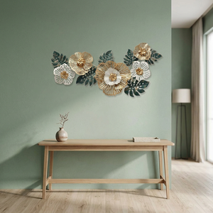 Sculpture murale florale moderne en métal de grande taille, œuvre d'art florale 3D, décoration murale botanique pour salon, chambre et hôtel - Product Image 4
